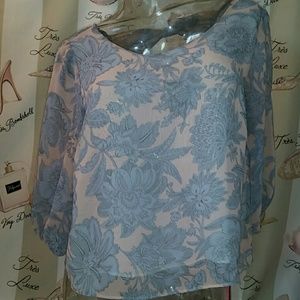 Forever 21 sheer floral 3/4 sleeve top Medium bow