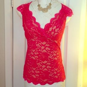 Boston Proper pink stretch lace cap sleeve top