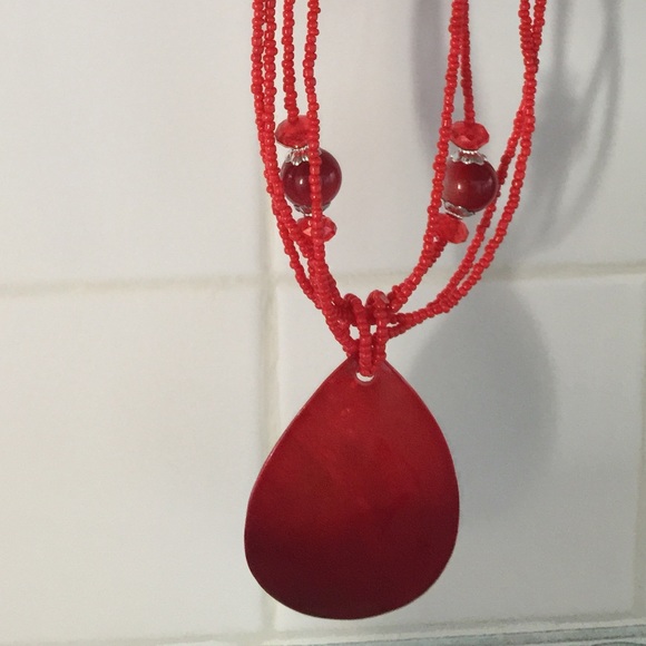 NWOT RED NECKLACE AND EARRINGS