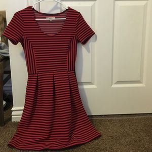 Madewell red and navy blue striped dress