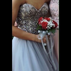 Glamour by TERANI couture silver prom dress