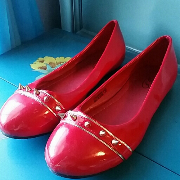 Brand new never worn red flats gold studs