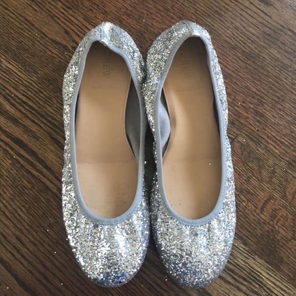 JCrew Silver Sparkle Ballet Flats size 8