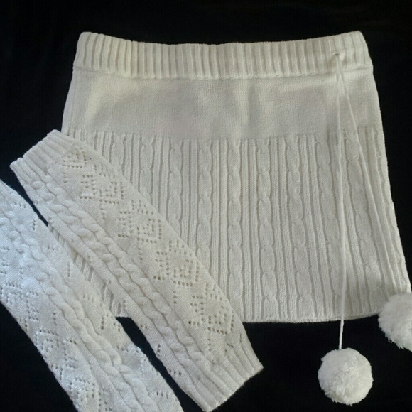 Beige Sweater Skirt with Beige Leg Warmers