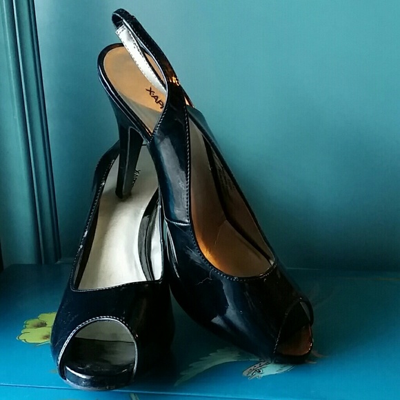 Black peep toe sling backs