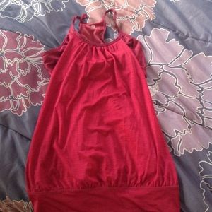 Cranberry colored workout tank with built in bra