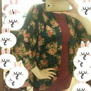 !bogo! Blue plaid and floral cardigan