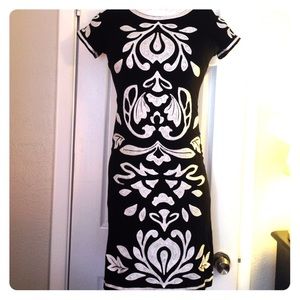 INC Black and cream stretch knit dress