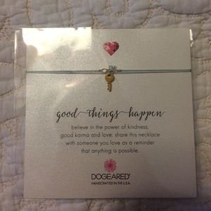 Blue silk gold key necklace