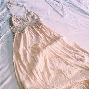 Cream Back-less crochet maxi dress