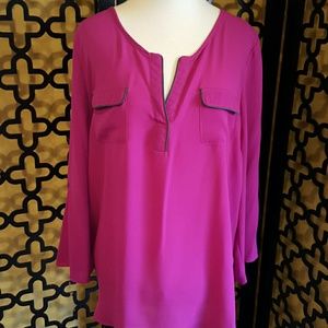 FUSCHIA LONG SLEEVE 2 POCKET FRONT BLOUSE