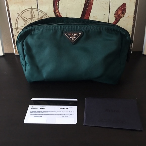 Prada Teal Large Nylon Cosmetics Case