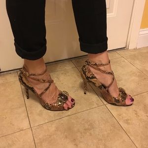 BCBG 4 inch Snakeskin Print Heels