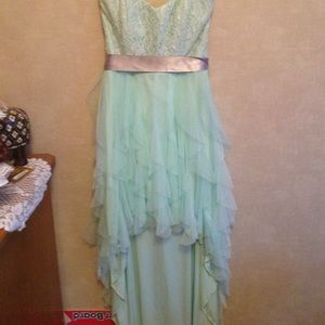 Hi-low prom dress in sea foam green
