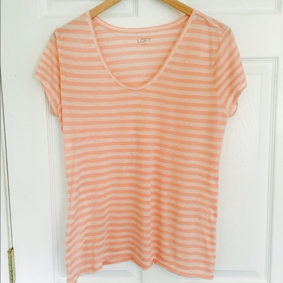LOFT pink and cream v-neck T