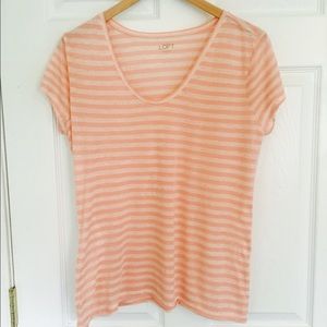 LOFT pink and cream v-neck T