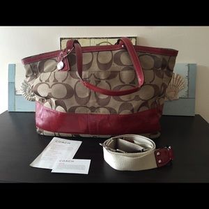 Coach Heritage Signature Stripe Red Tote