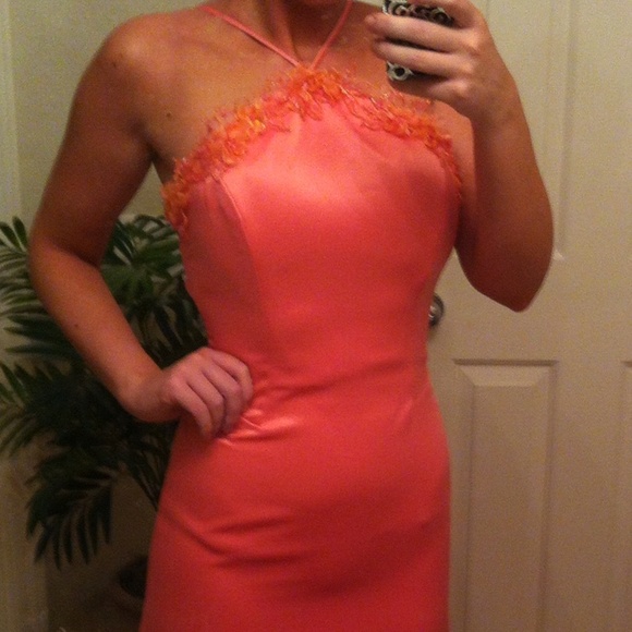 Coral Satin Dress Gown 💋✨