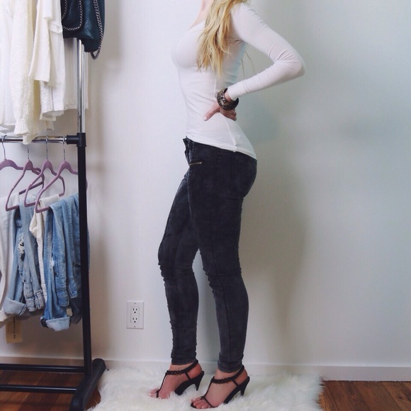 Gray Acid Wash Moto Skinnys *Last! - Picture 2 of 4