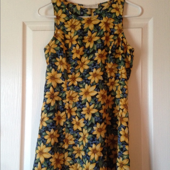 Vintage Sunflower Mini Dress with Lace Up Back