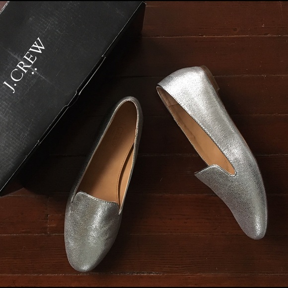 J. Crew Silver Metallic Leather Loafers
