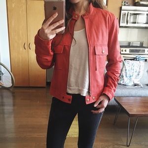 Current Elliot Red Leather Moto Jacket