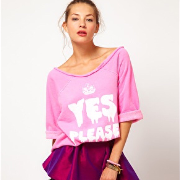 Wildfox Tops - Wildfox Pink Raglan Sweatshirt "Yes Please"