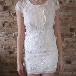 BCBG White textured flower lace dress