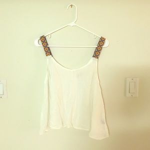 White tank top with tribal print straps