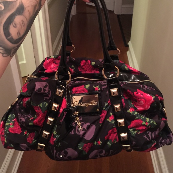 Betsey Johnson skull rose gold hobo purse