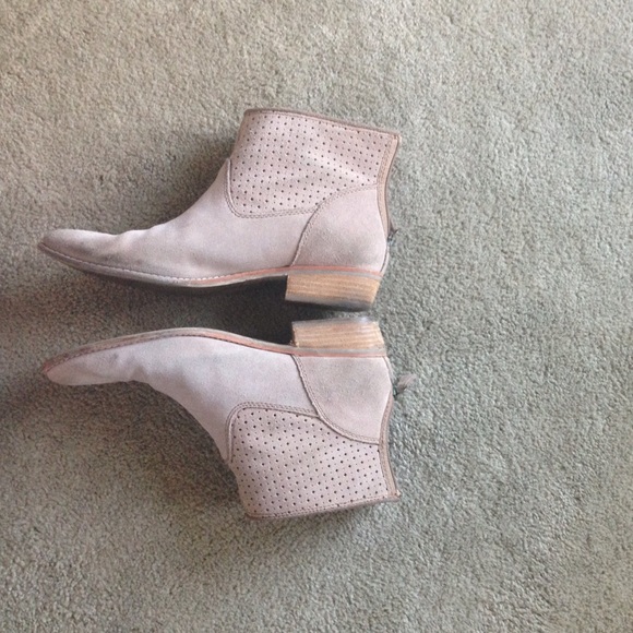 Brown suede booties.