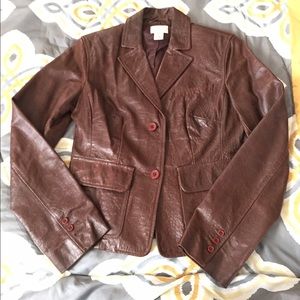 Ann Taylor LOFT Brown Leather Blazer