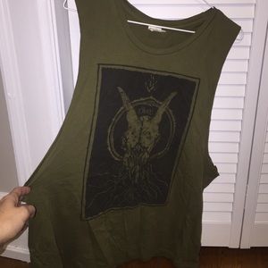 Obey olive green muscle tank animal skull graphic