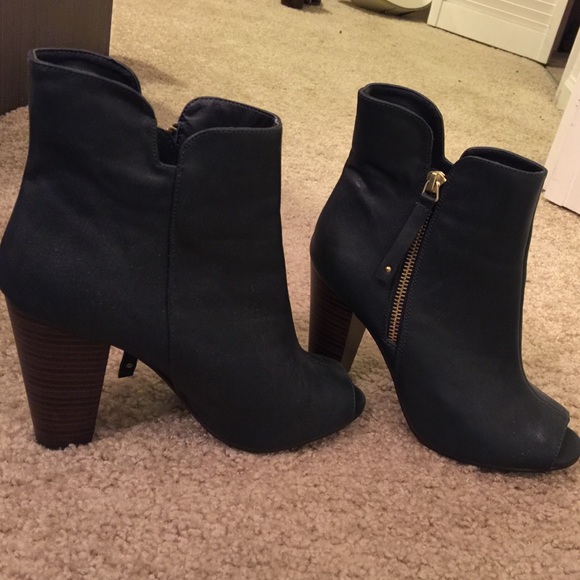 Blue peep toe booties