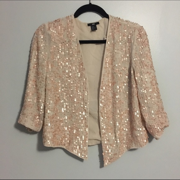 Trendy H&M Rose Gold Sequin Blazer Top, Size 8