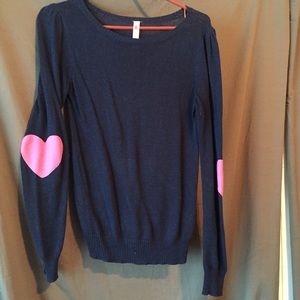Navy sweater with heart elbow patches