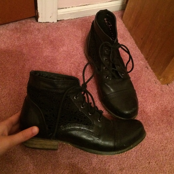 Black combat booties with crochet sides