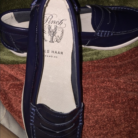Brand new. Cole Haan. Navy paten penny loafers. - Picture 2 of 4