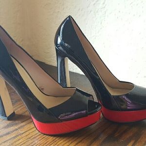 Sky High Black and Red Zara Peep Toe Heels