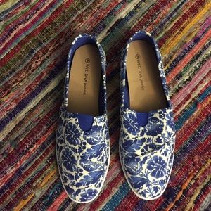 Blue and white shoes