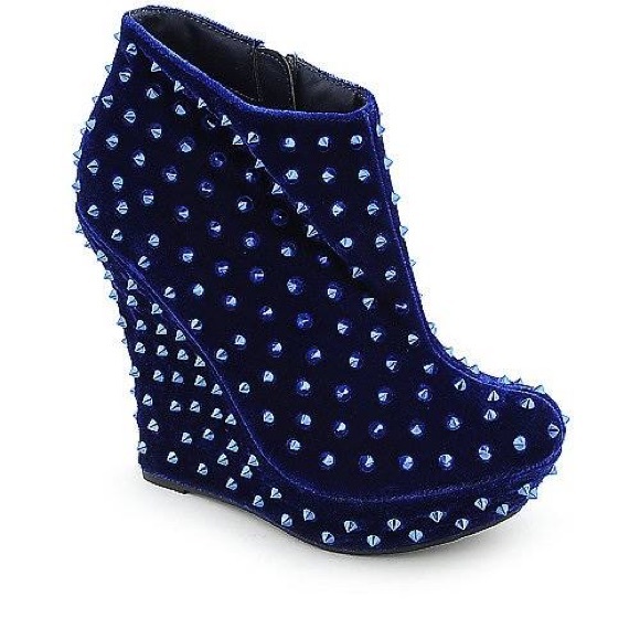 Spiked Navy Blue Wedge Boot