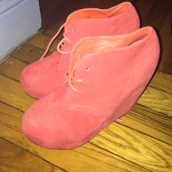 Coral lace up wedges