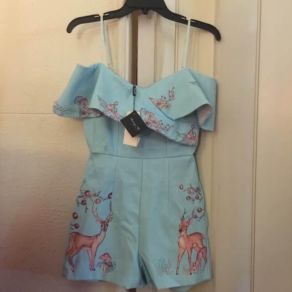 🚫sold🚫Blue jump suit with deer print.