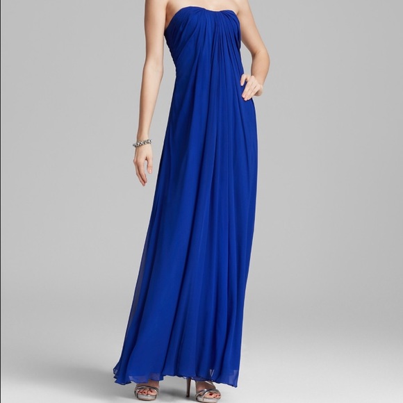 Jill Stuart strapless chiffon gown in sapphire