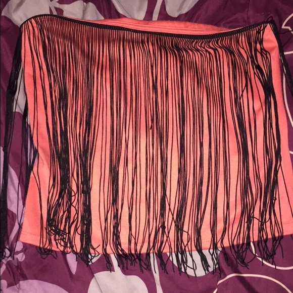 Pink crop top with black strings