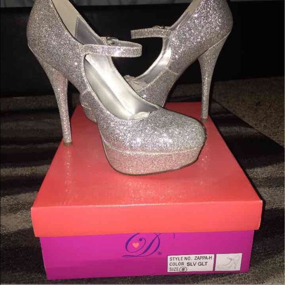Silver glitter heels