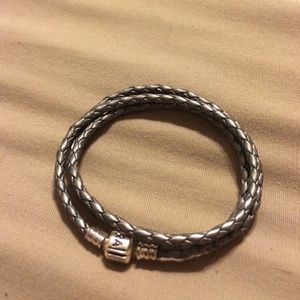 Pandora Silver Triple-Leather Charm Bracelet