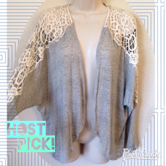 Sweaters - Gorgeous grey cardigan with crochet sleeves!