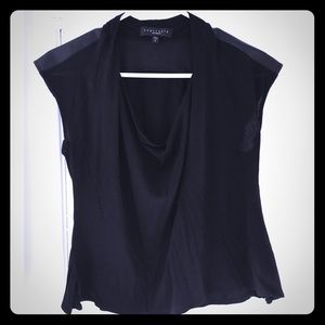 Sanctuary black top with leather shoulders