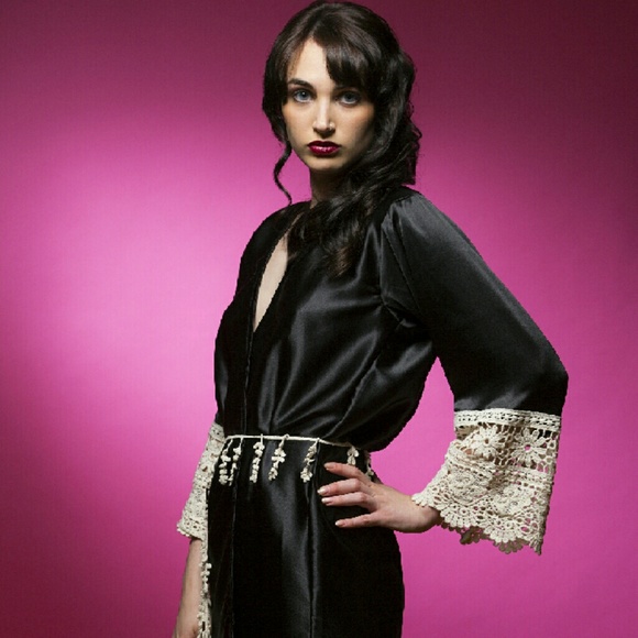 NWOT Handmade Black Satin Robe